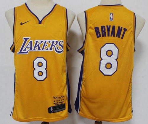 Men's Los Angeles Lakers #8 Kobe Bryant Yellow Retire Limited Swingman Jersey