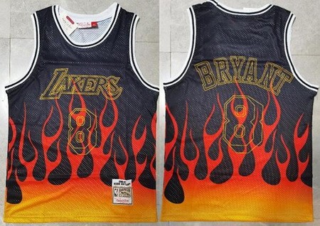 Men's Los Angeles Lakers #8 Kobe Bryant Black Flame Laser Printing Jersey