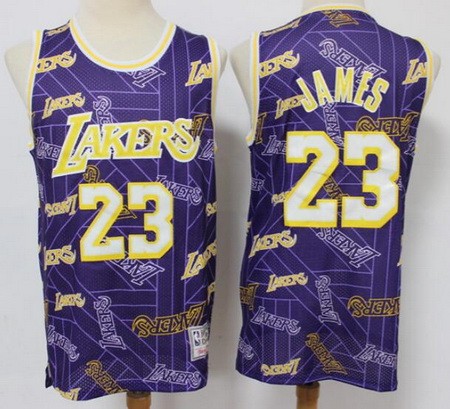 Men's Los Angeles Lakers #23 LeBron James Purple Tear Up Pack Hollywood Classic Swingman Jersey