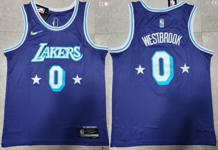 Men's Los Angeles Lakers #0 Russell Westbrook Purple City Diamond 75th Icon Swingman Jersey