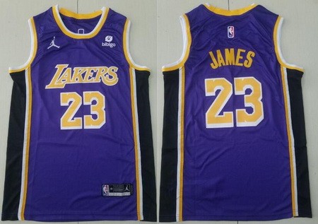 Men's Los Angeles Lakers #23 LeBron James Purple Statement 2021 Icon Sponsor Swingman Jersey