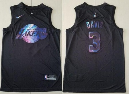 Men's Los Angeles Lakers #3 Anthony Davis Black Iridescent Holographic Icon Swingman Jersey