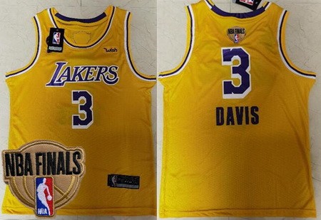 Men's Los Angeles Lakers #3 Anthony Davis Yellow 2020 Finals Icon Sponsor Swingman Jersey