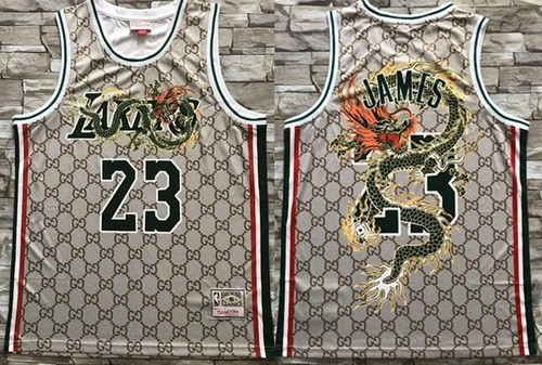 Men's Los Angeles Lakers #23 LeBron James Gray Dragon Hollywood Classic Printed Jersey