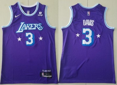Men's Los Angeles Lakers #3 Anthony Davis Purple City Diamond 75th Icon Sponsor Swingman Jersey