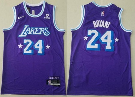 Men's Los Angeles Lakers #24 Kobe Bryant Purple City Diamond 75th Icon Sponsor Swingman Jersey