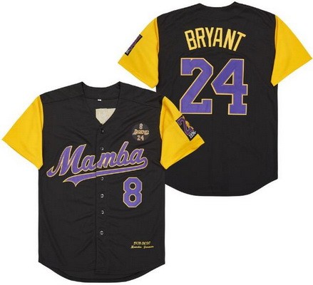 Men's Los Angeles Lakers #8#24 Kobe Bryant Black Yellow Mamba 1978 2020 Baseball Jersey