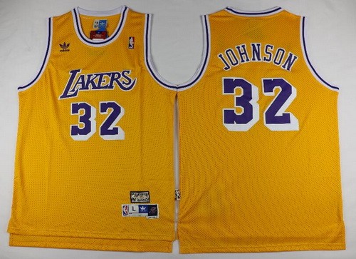 Men's Los Angeles Lakers #32 Magic Johnson Yellow Hollywood Classic Throwback Swingman Jersey