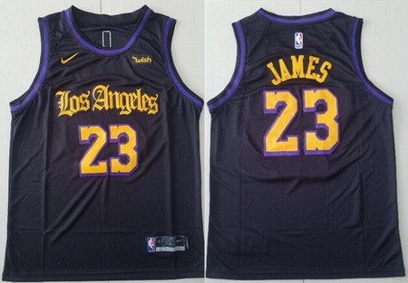 Men's Los Angeles Lakers #23 LeBron James Black Latin Night Icon Sponsor Swingman Jersey