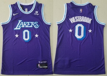 Men's Los Angeles Lakers #0 Russell Westbrook Purple City Diamond 75th Icon Sponsor Swingman Jersey