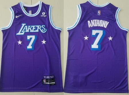 Men's Los Angeles Lakers #7 Carmelo Anthony Purple City Diamond 75th Icon Sponsor Swingman Jersey