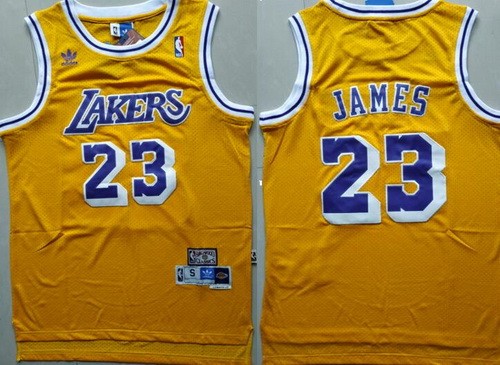 Men's Los Angeles Lakers #23 LeBron James Yellow Hollywood Classic Throwback Swingman Jersey