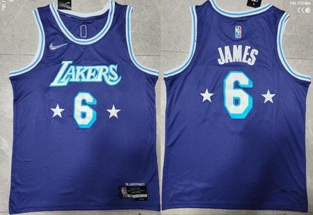Men's Los Angeles Lakers #6 LeBron James Purple City Diamond 75th Icon Swingman Jersey