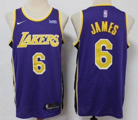 Men's Los Angeles Lakers #6 LeBron James Purple Statement Icon Sponsor Swingman Jersey