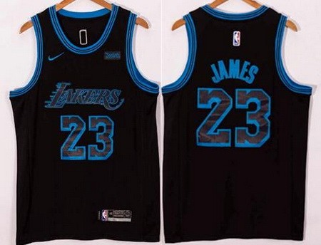 Men's Los Angeles Lakers #23 LeBron James Black 2021 City Icon Sponsor Swingman Jersey