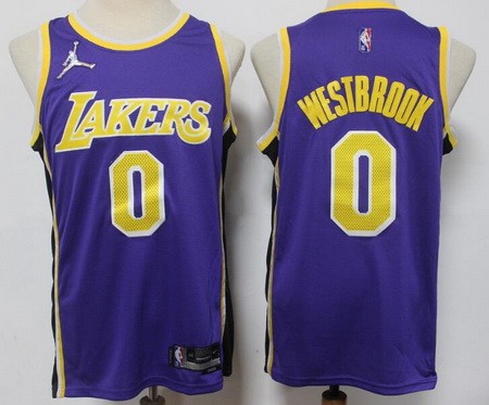 Men's Los Angeles Lakers #0 Russell Westbrook Purple Statement Diamond 75th Icon Swingman Jersey