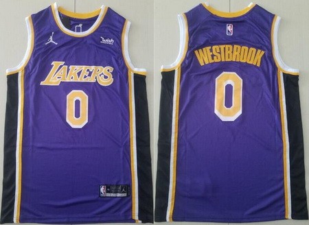 Men's Los Angeles Lakers #0 Russell Westbrook Purple Statement Icon Sponsor Swingman Jersey
