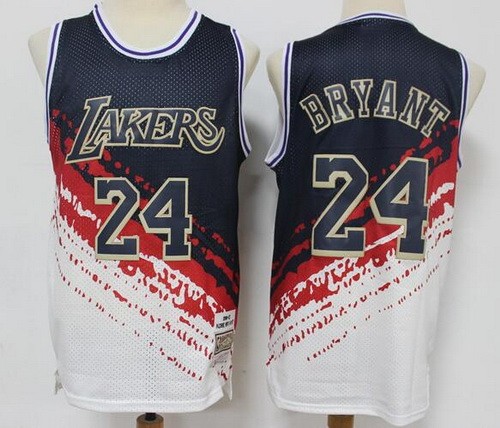 Men's Los Angeles Lakers #24 Kobe Bryant Black Red White Independence Day Swingman Jersey