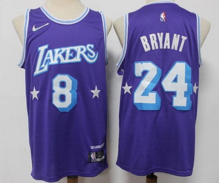 Men's Los Angeles Lakers #8#24 Kobe Bryant Purple City Diamond 75th Icon Swingman Jersey