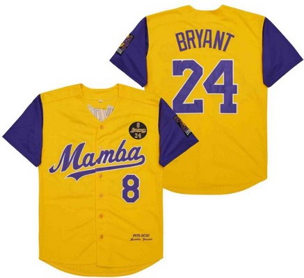 Men's Los Angeles Lakers #8#24 Kobe Bryant Yellow Purple Mamba 1978 2020 Baseball Jersey