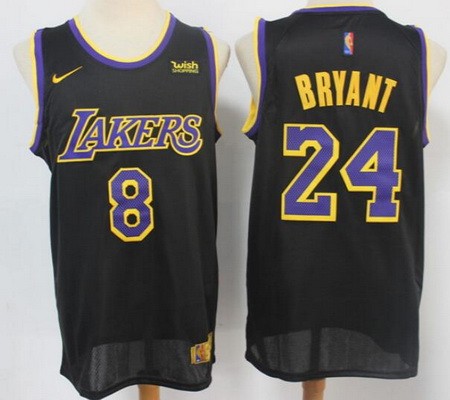 Men's Los Angeles Lakers #8#24 Kobe Bryant Black 2021 Earned Icon Sponsor Swingman Jersey