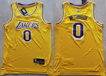 Men's Los Angeles Lakers #0 Russell Westbrook Yellow Diamond 75th Anniversary Icon Swingman Jersey