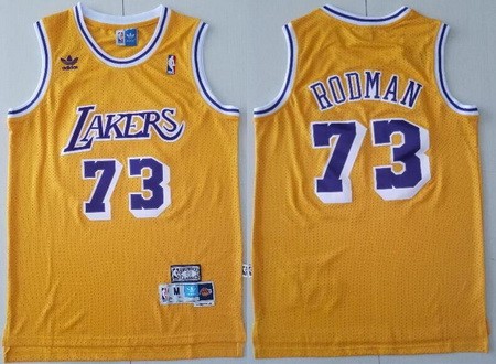 Men's Los Angeles Lakers #73 Dennis Rodman Yellow Hollywood Classic Throwback Swingman Jersey