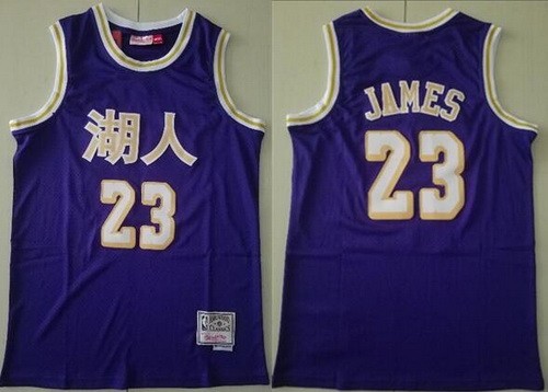 Men's Los Angeles Lakers #23 LeBron James Purple Chinese Hollywood Classic Swingman Jersey