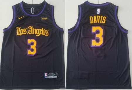 Men's Los Angeles Lakers #3 Anthony Davis Black Latin Night Icon Sponsor Swingman Jersey