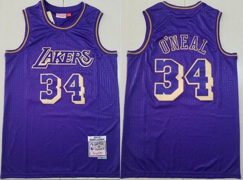 Men's Los Angeles Lakers #34 Shaquille O'Neal Purple 1996 Hardwood Classics Swingman Jersey