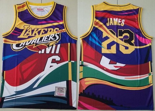 Men's Los Angeles Lakers #23 LeBron James Colorful Hollywood Classic Printed Swingman Jersey
