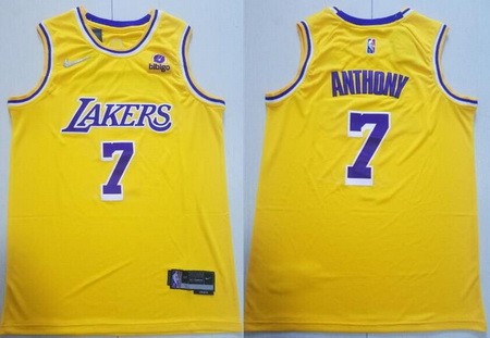 Men's Los Angeles Lakers #7 Carmelo Anthony Yellow Diamond 75th Icon Sponsor Swingman Jersey