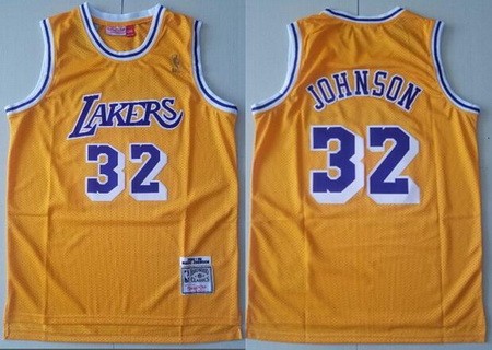Men's Los Angeles Lakers #32 Magic Johnson Yellow 1984 Hollywood Classic Swingman Jersey