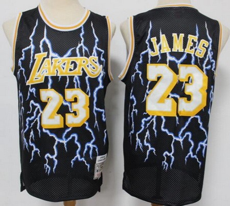 Men's Los Angeles Lakers #23 LeBron James Black Lightning Hollywood Classic Swingman Jersey