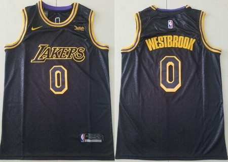 Men's Los Angeles Lakers #0 Russell Westbrook Black City Icon Sponsor Swingman Jersey