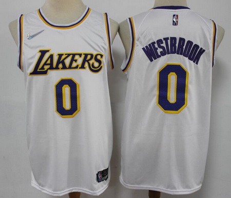 Men's Los Angeles Lakers #0 Russell Westbrook White Diamond 75th Icon Swingman Jersey