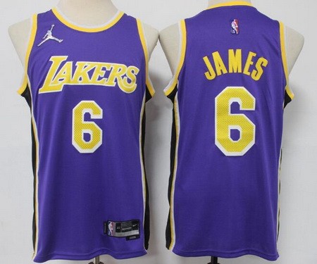 Men's Los Angeles Lakers #6 LeBron James Purple Statement Diamond 75th Icon Swingman Jersey