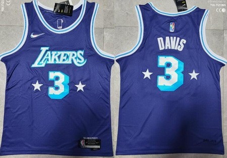 Men's Los Angeles Lakers #3 Anthony Davis Purple City Diamond 75th Icon Swingman Jersey