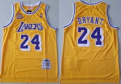 Men's Los Angeles Lakers #24 Kobe Bryant Yellow 60 Anniversary Hollywood Classic Swingman Jersey