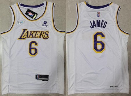 Men's Los Angeles Lakers #6 LeBron James White Diamond 75th Icon Sponsor Swingman Jersey