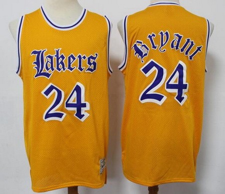 Men's Los Angeles Lakers #24 Kobe Bryant Yellow Yellow Old English Faded Throwback Swingman Jersey