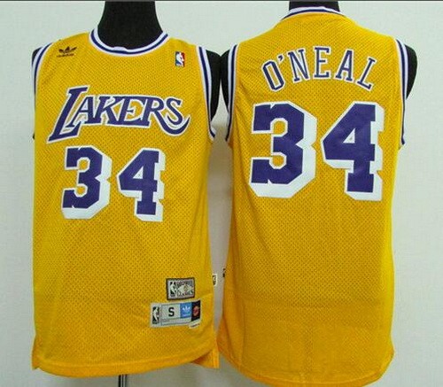 Men's Los Angeles Lakers #34 Shaquille O'Neal Yellow Hollywood Classic Throwback Swingman Jersey