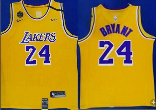 Men's Los Angeles Lakers #24 Kobe Bryant Yellow Commemoration Icon Sponsor Swingman Jersey