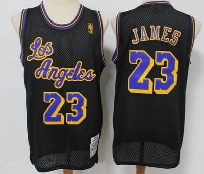 Men's Los Angeles Lakers #23 LeBron James Black Reload Hardwood Classics Swingman Jersey