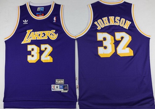 Men's Los Angeles Lakers #32 Magic Johnson Purple Hollywood Classic Throwback Swingman Jersey