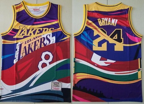 Men's Los Angeles Lakers #24 Kobe Bryant Colorful Hollywood Classic Printed Swingman Jersey