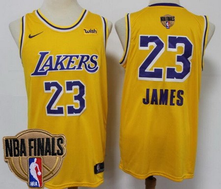 Men's Los Angeles Lakers #23 LeBron James Yellow 2020 Finals Icon Sponsor Swingman Jersey