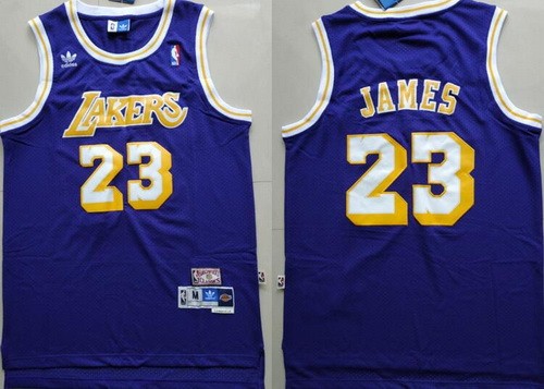 Men's Los Angeles Lakers #23 LeBron James Purple Hollywood Classic Throwback Swingman Jersey