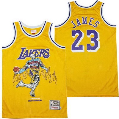 Men's Los Angeles Lakers #23 LeBron James Yellow 2020 Champions Offset Printing Jersey
