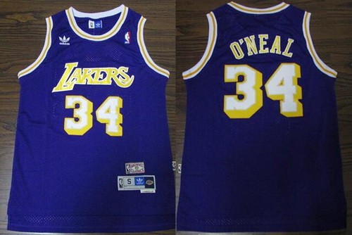 Men's Los Angeles Lakers #34 Shaquille O'Neal Purple Hardwood Classics Swingman Jersey
